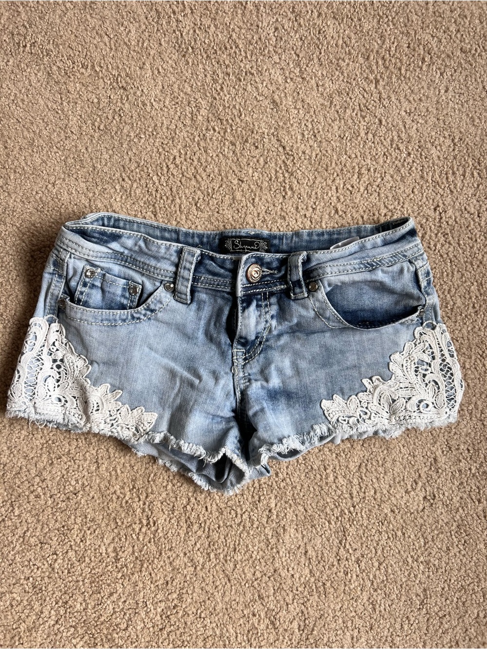 Denim Lace Trim Shorts